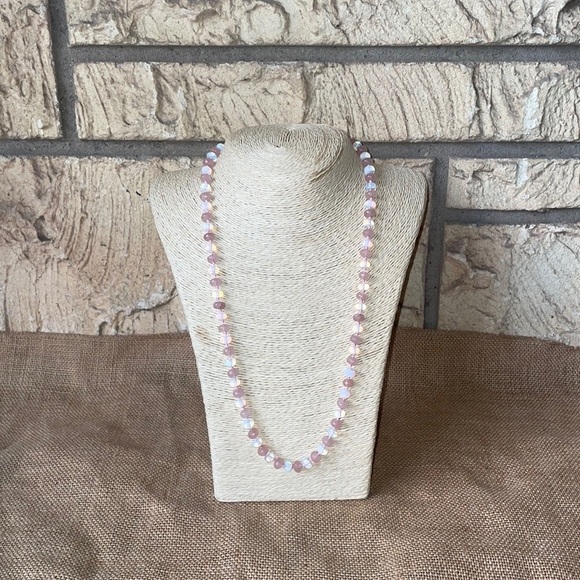 Necklace Opal & Pink Jade Stone Quartz hand made Knotted one of a kind New Beads - Picture 6 of 14